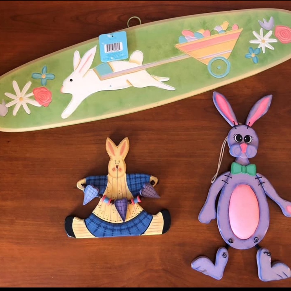 Set 3 Wooden Country Home Easter Bunny Decorations